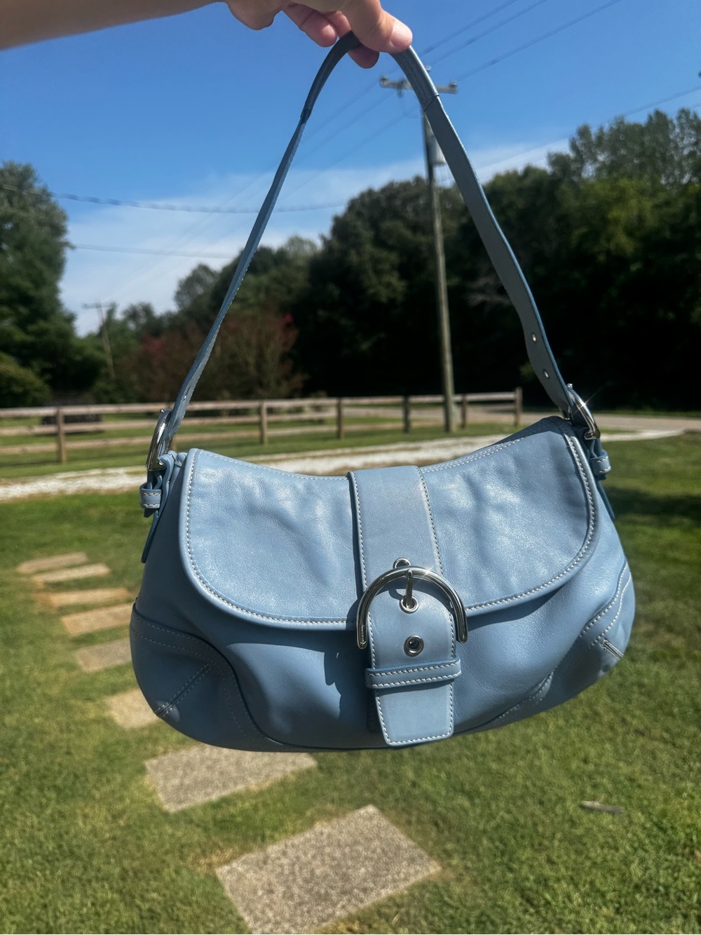 Vintage Coach Blue Soho Shoulder Bag With Buckle Deta… - Gem